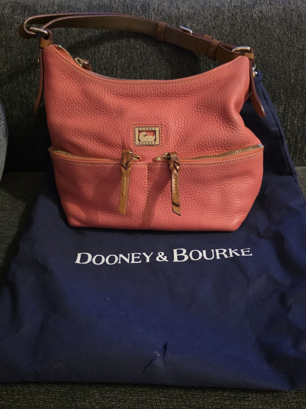 Dooney & Bourke Dillen Pink Pebbled Leather Double Pocket Hobo Bag + Dust Bag